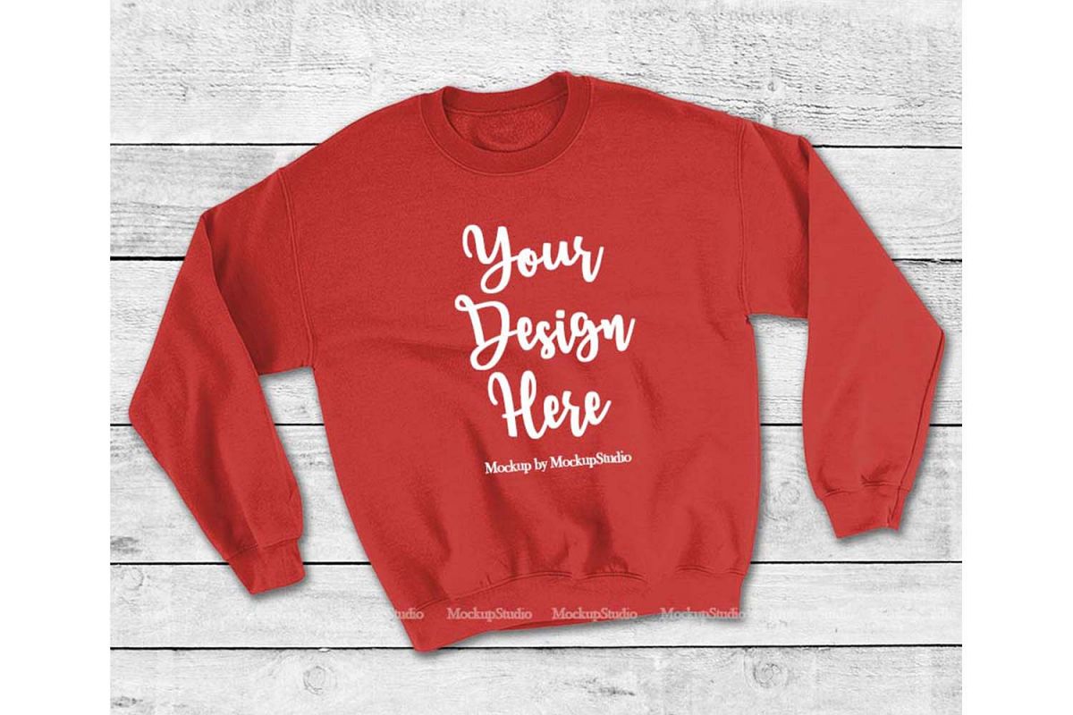 Red Sweatshirt Mock Up, Unisex Sweatshirt Flat Lay Display example image 1