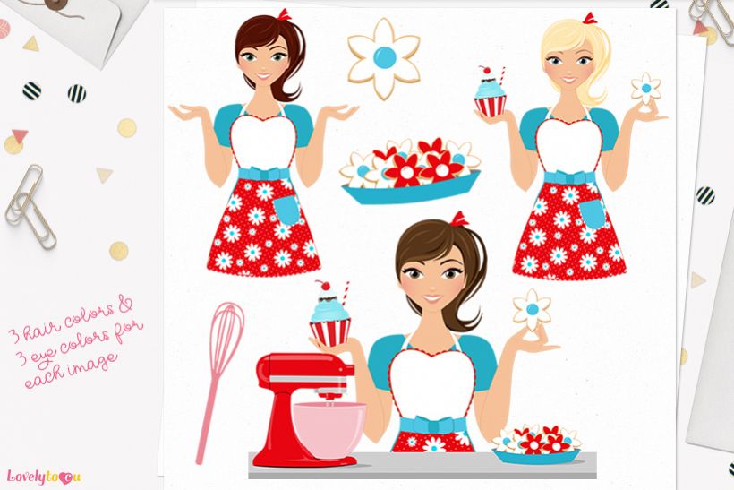 Woman baking character clip art L173 Piper example image 1