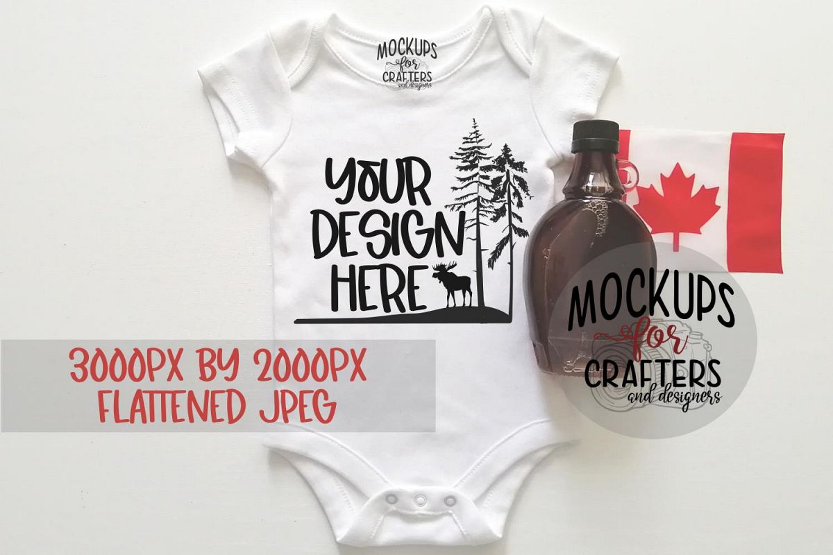 MOCK-UP - White one-piece baby outfit - Canadian themed example image 1
