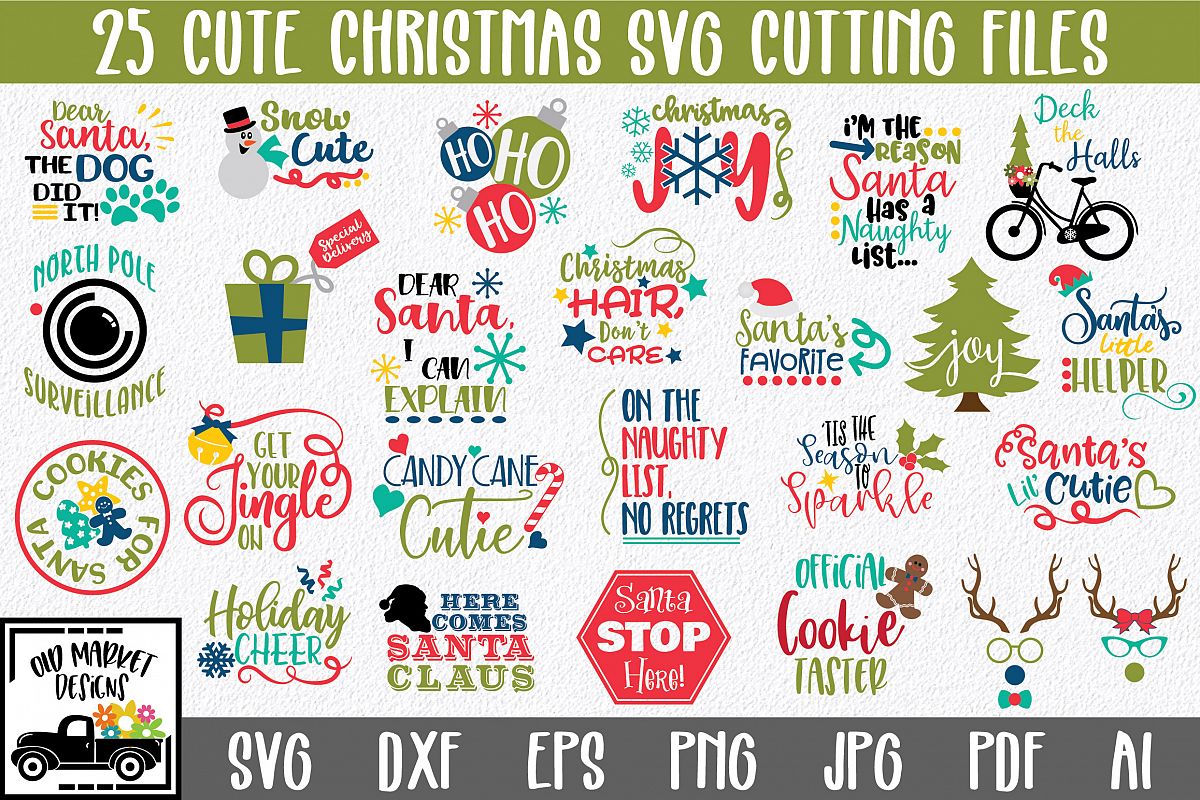 Download Cute Christmas SVG Bundle with 25 SVG Cut Files PNG DXF EPS