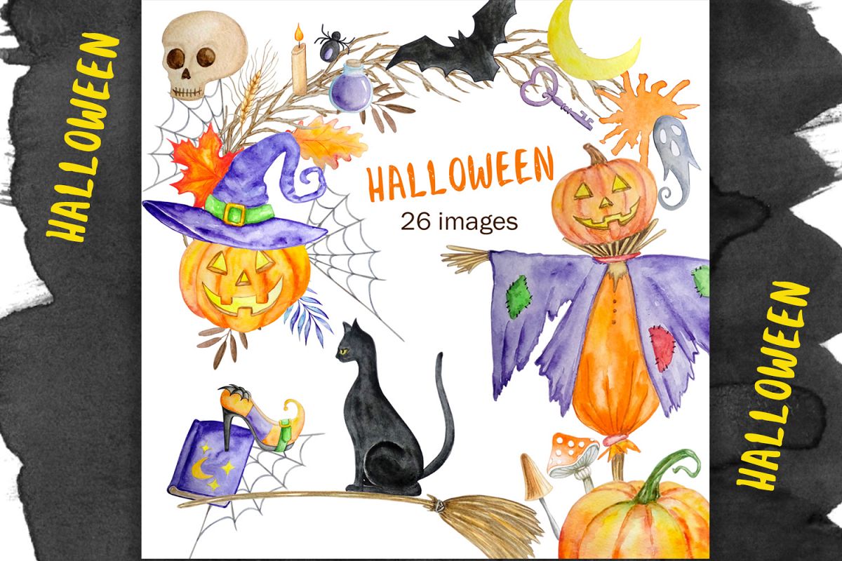Halloween watercolor clipart example image 1