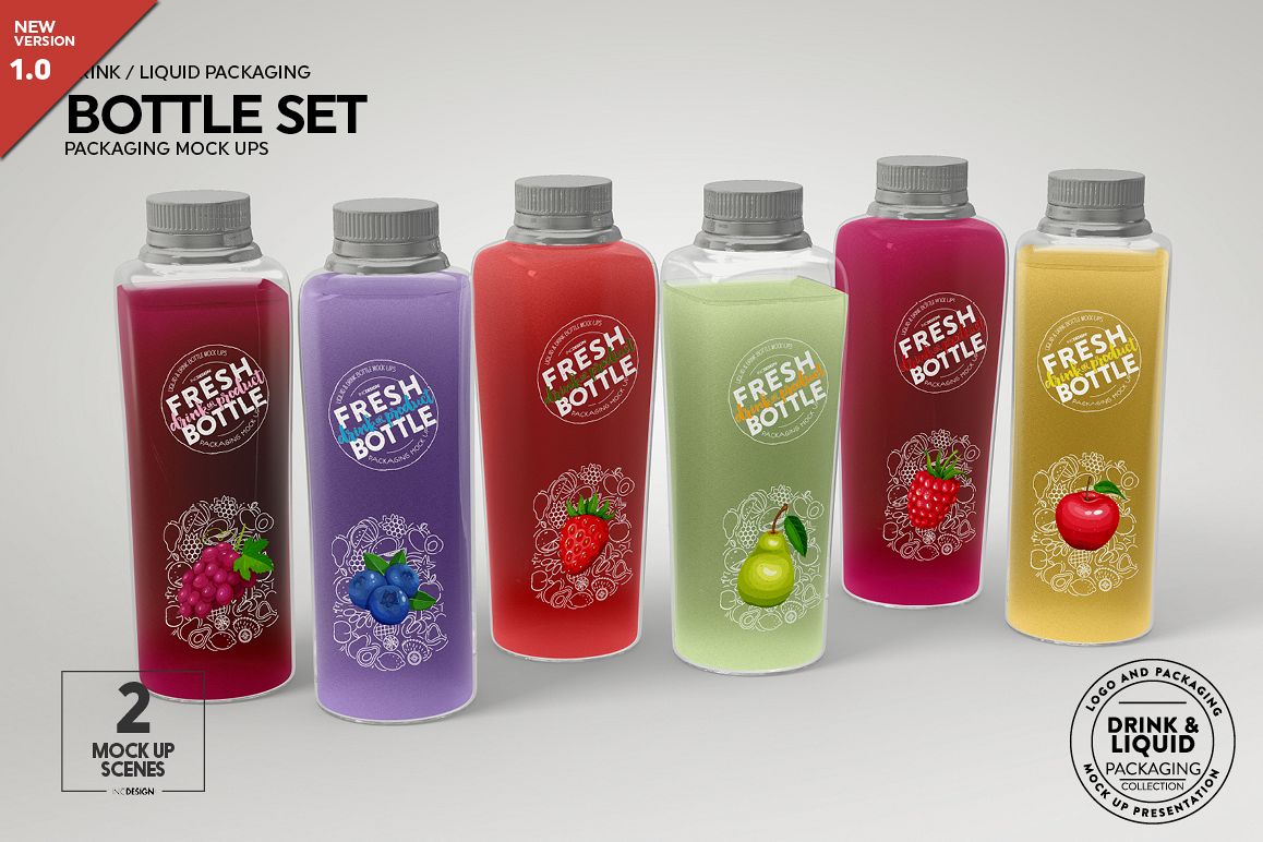 Download Juice Bottle Set Packaging MockUp