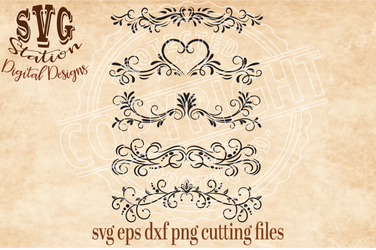 5 Ornamental Flourish Borders Cut File example image 1