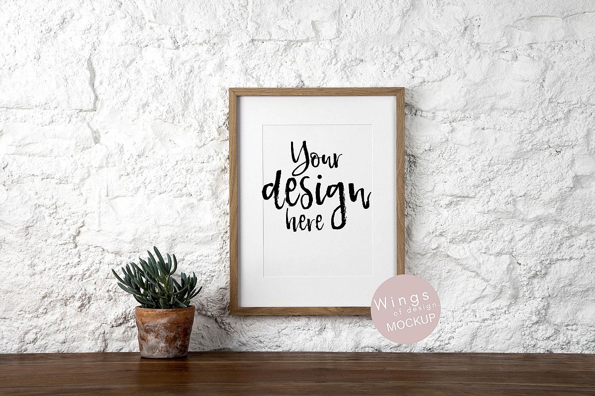 30x40 Picture Frame Mockup PSD/JPEG - Rustic Stone Wall example image 1