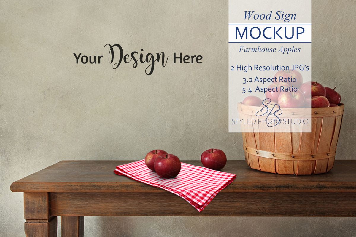 Farmhouse Blank Wall Mockup, Rustic Table Apples 3.2 example image 1