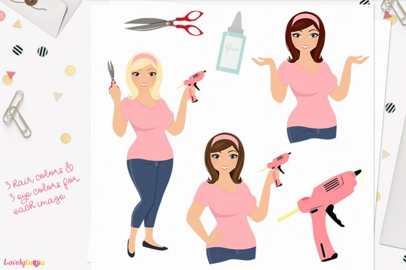 Woman crafts character clip art L157 Willow example image 1