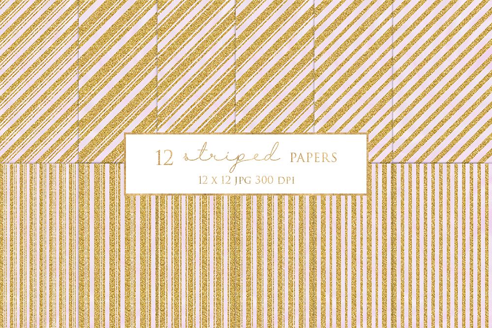 12 Gold Striped Digital Paper Pack example image 1