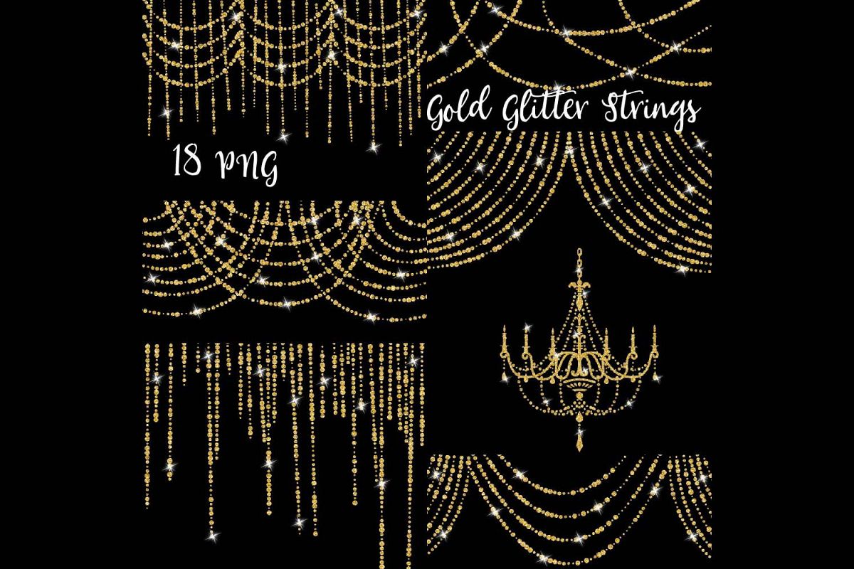 Gold Glitter String Lights Clipart example image 1