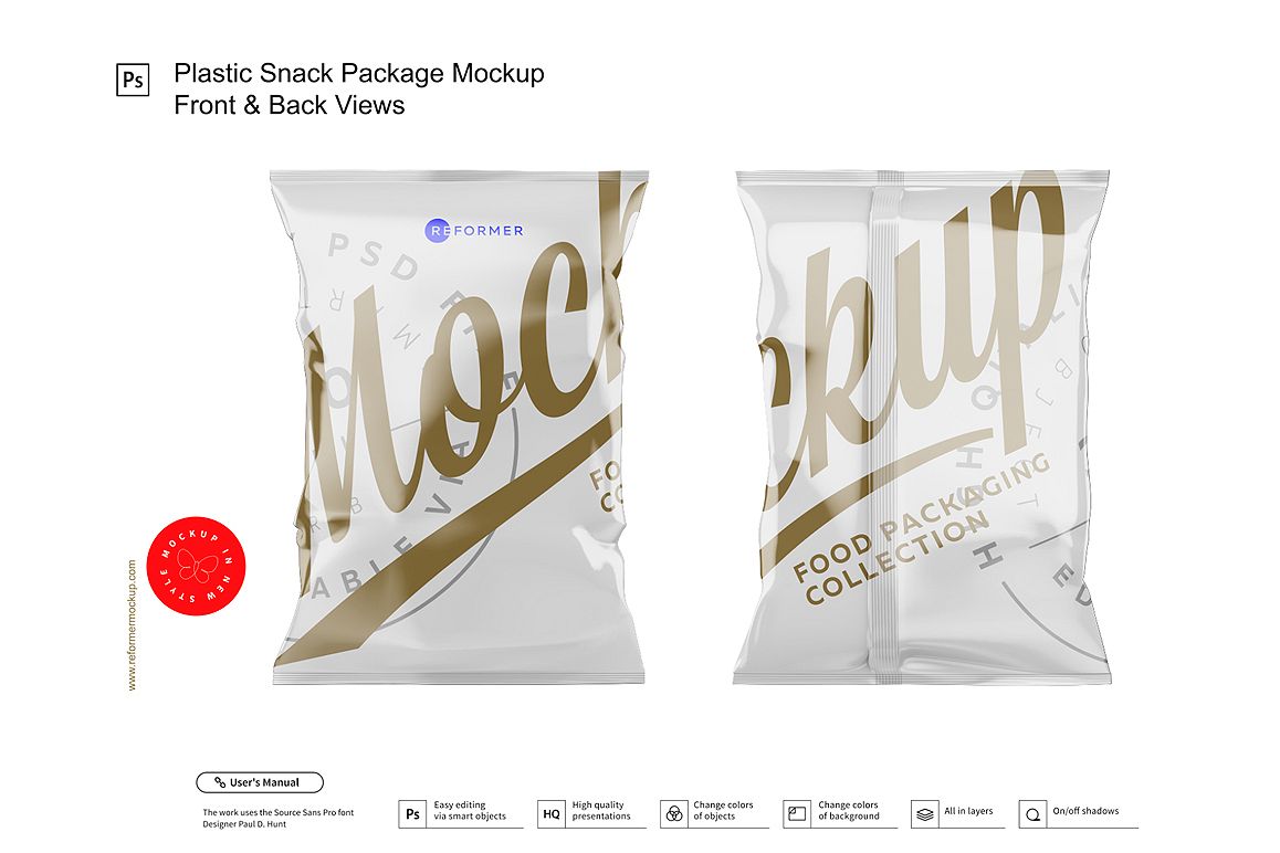 Plastic Snack Package Mockup Front & Back Views example image 1