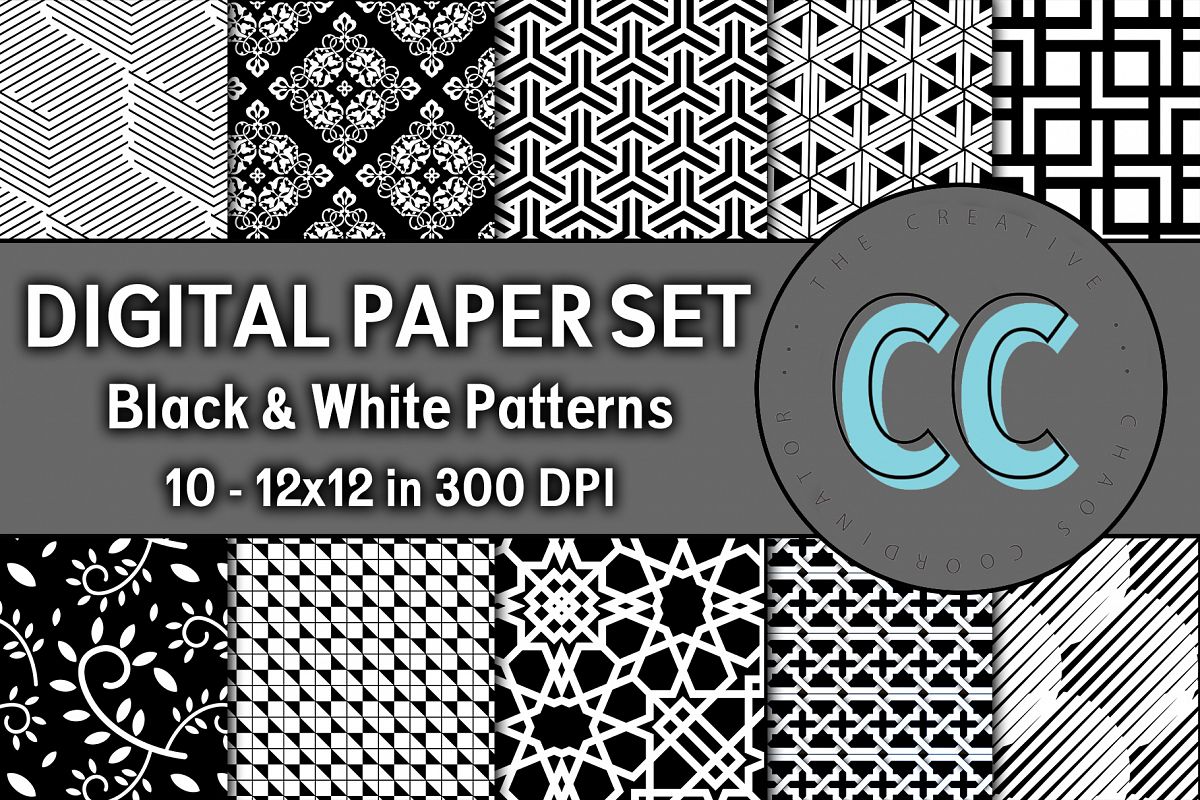 Black and White Patterns - Digital Paper Pack example image 1