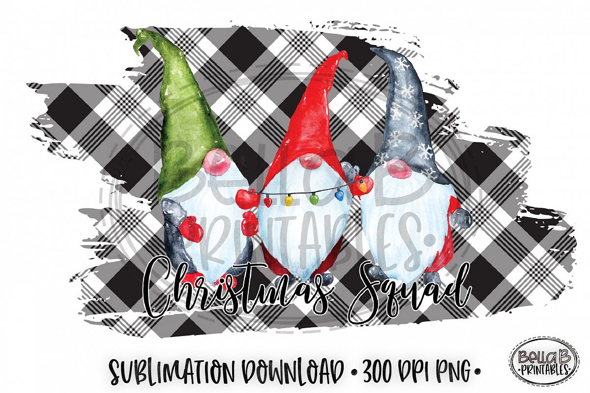 Christmas Sublimation Design, Christmas Squad Gnomes, Plaid example image 1