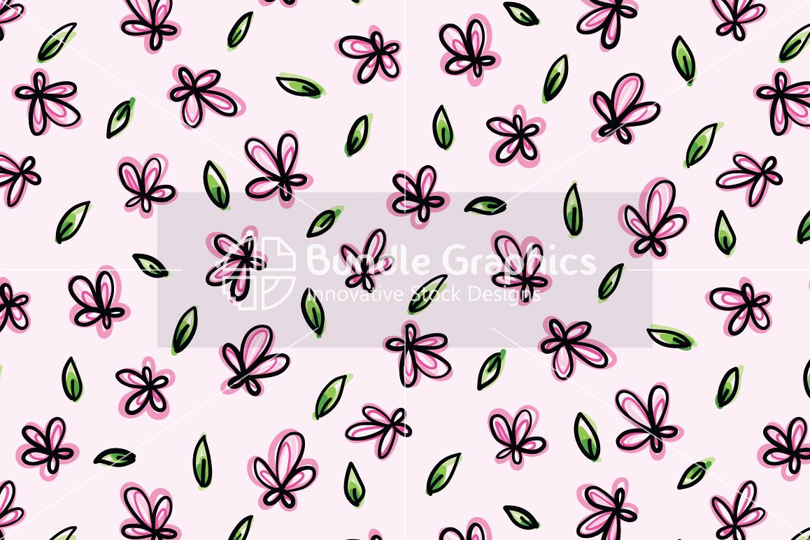Pink Flowers - Organic Style Freehand Graphic Background example image 1