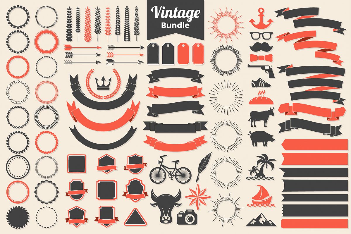 Vintage Badge & Objects Vector Set example image 1