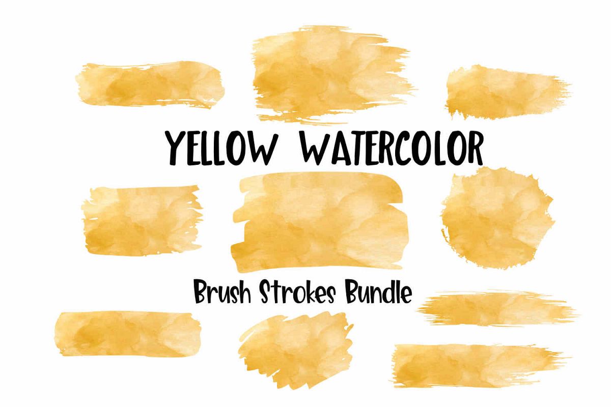 Yellow Watercolor Brush Strokes Background Bundle PNG example image 1