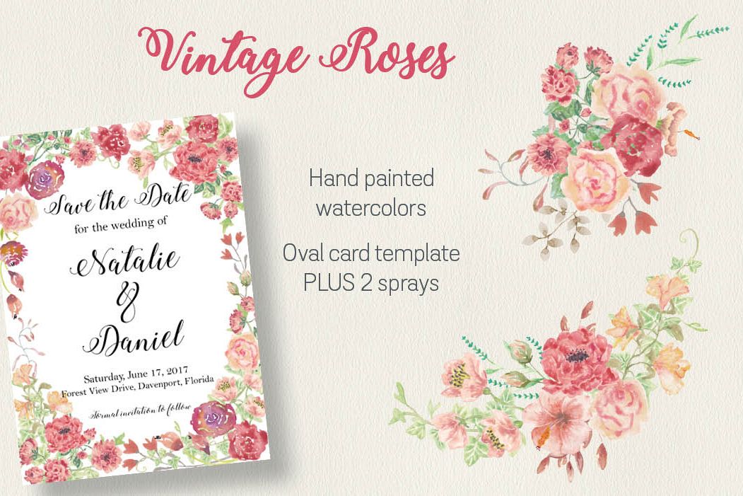 Vintage roses: oval card template plus 2 sprays example image 1