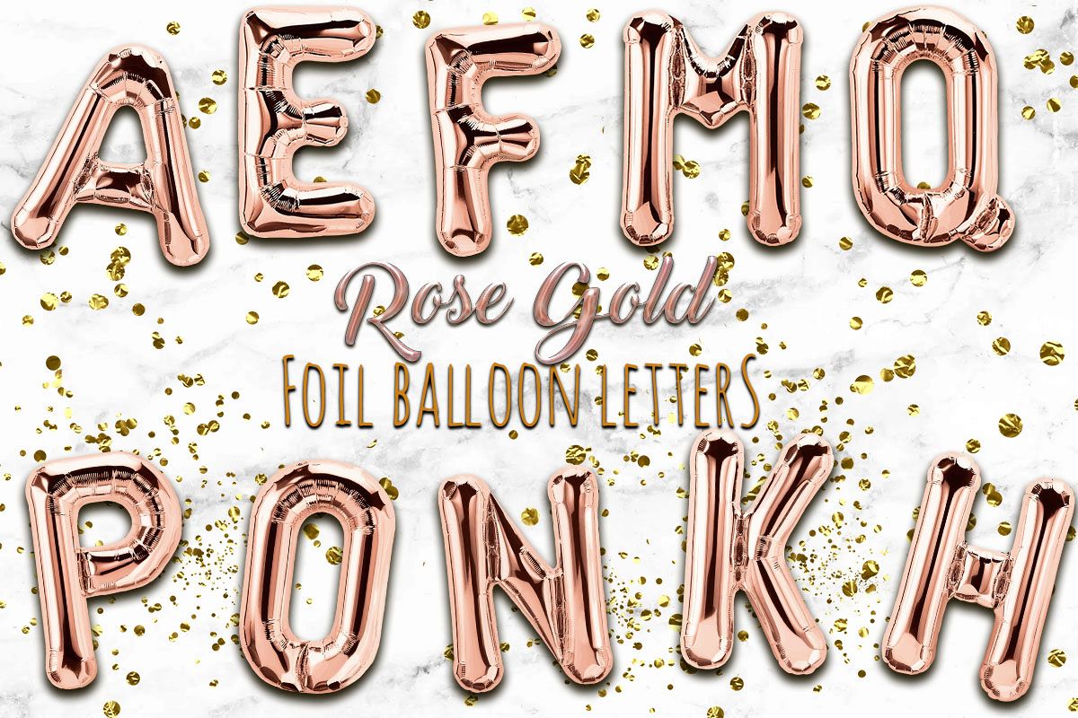 Rose Gold Foil Balloon Numbers PNG- Hand Drawn example image 1