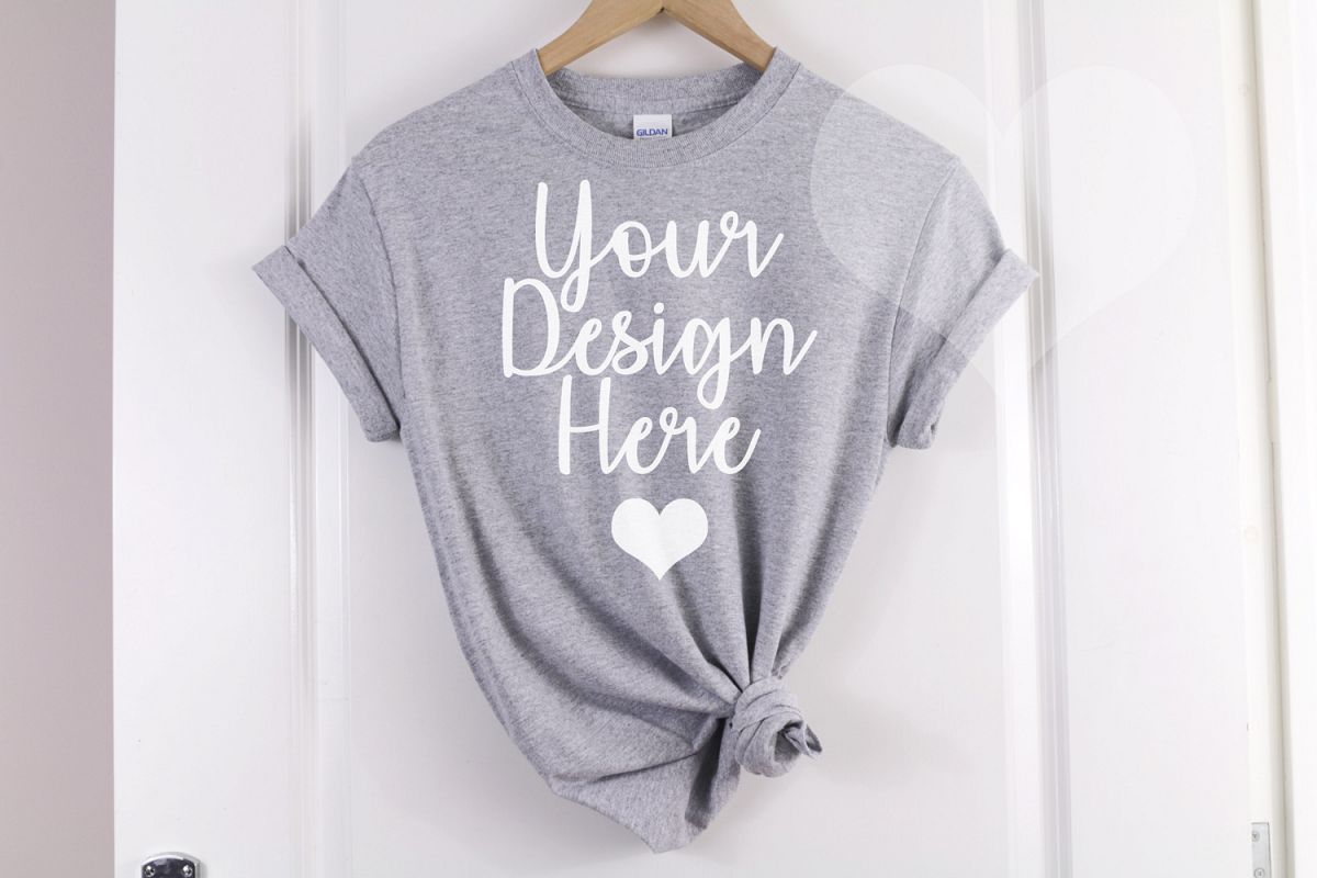 Sport Grey Gildan 500 T shirt Unisex - Hanging Mockup example image 1