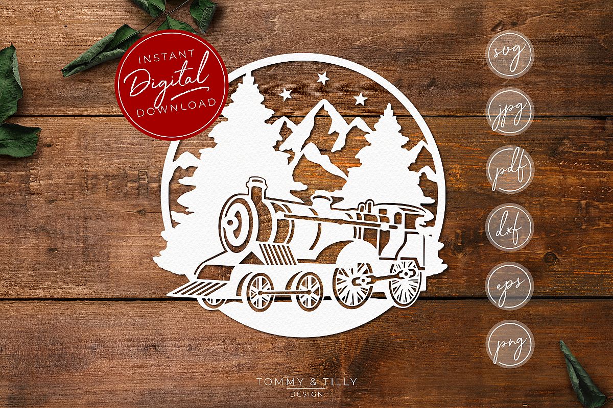 Train Mountain Scene - SVG EPS DXF PNG PDF JPG example image 1