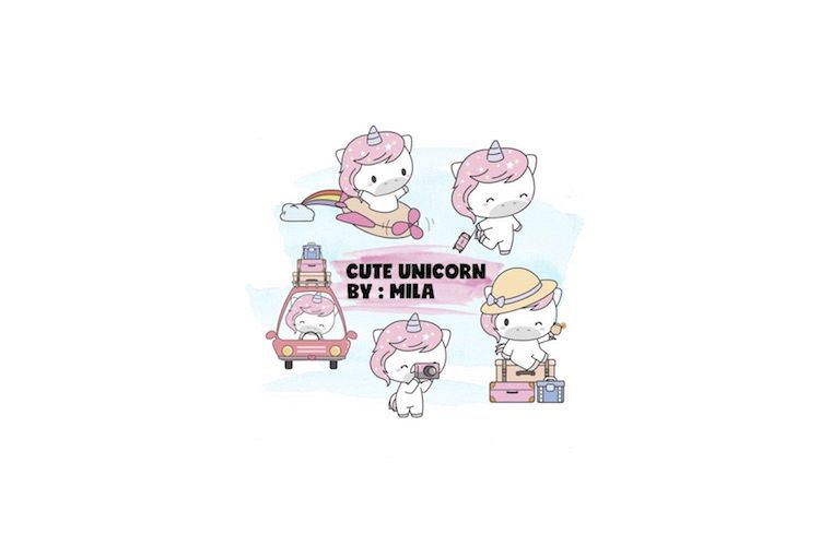 KAWAII UNICORN CLIPART BUNDLE PNG example image 1