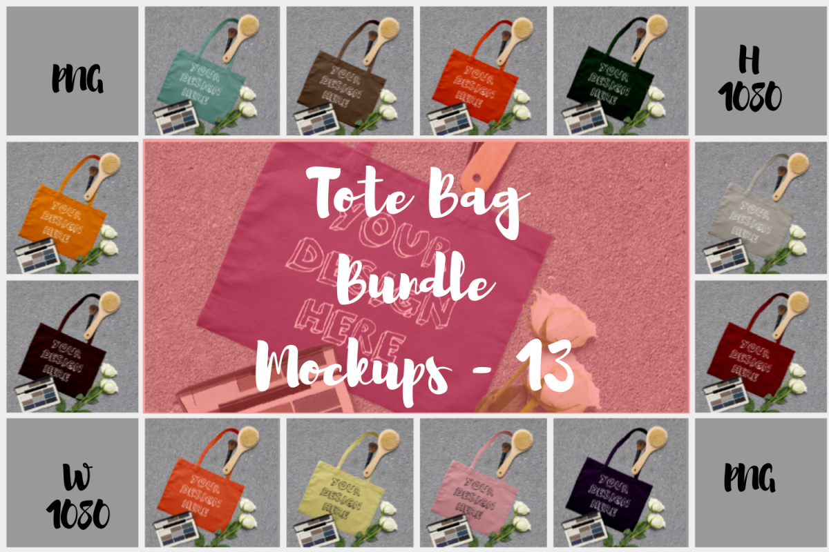 MEGA Bundle|Tote Bag Mockups with White Roses & Makeup Brush example image 1