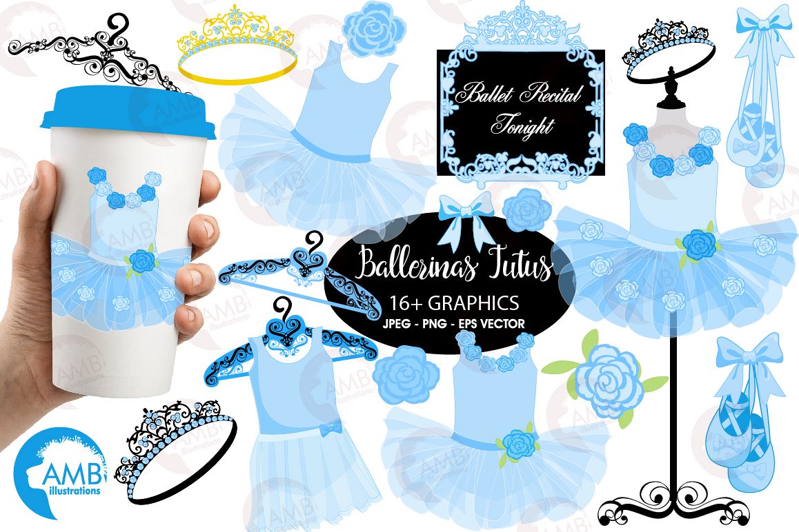 Ballerina Tutus in blue clipart, graphics and illustrations AMB-1319 example image 1