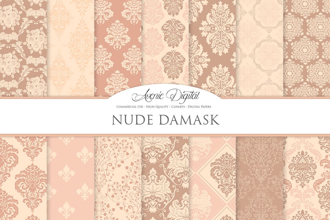 28 Nude Damask Patterns - Wedding Seamless Digital Papers Bundle example image 1