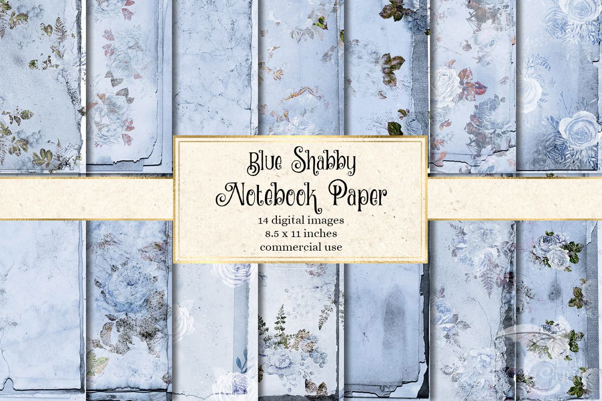 Blue Shabby Notebook Paper example image 1