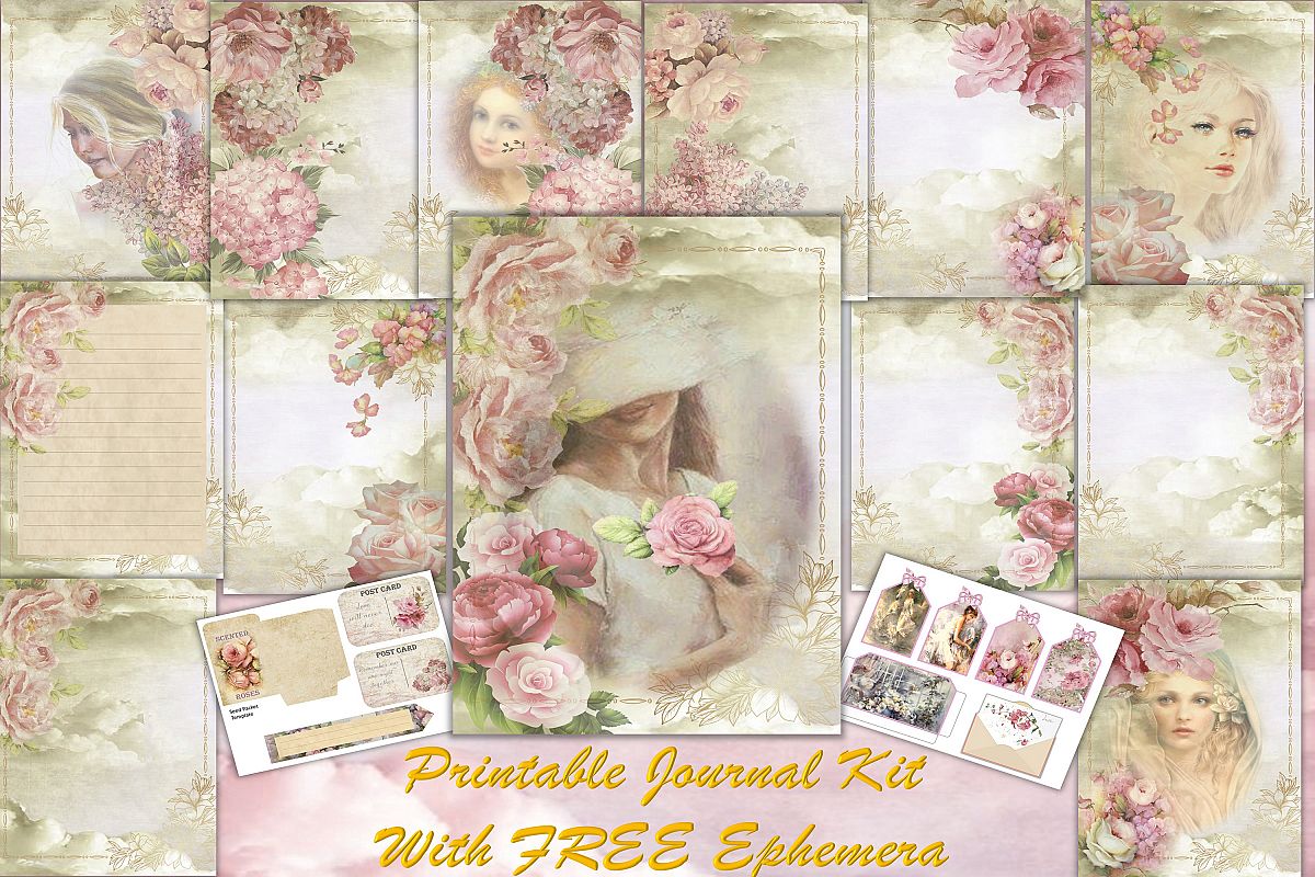 Journaling scrapbooking printable backgrounds with ephemera example image 1