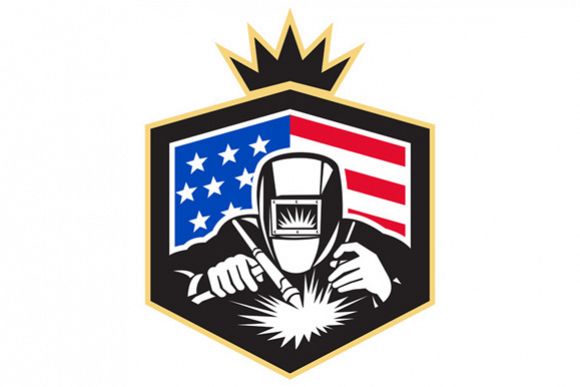Welder Arc Welding USA Flag Crest Retro example image 1