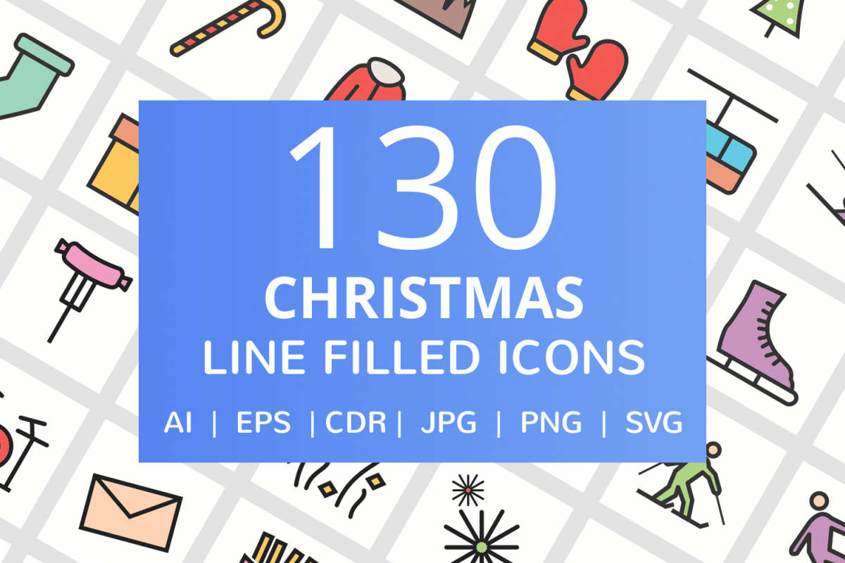 130 Christmas Filled Line Icons example image 1