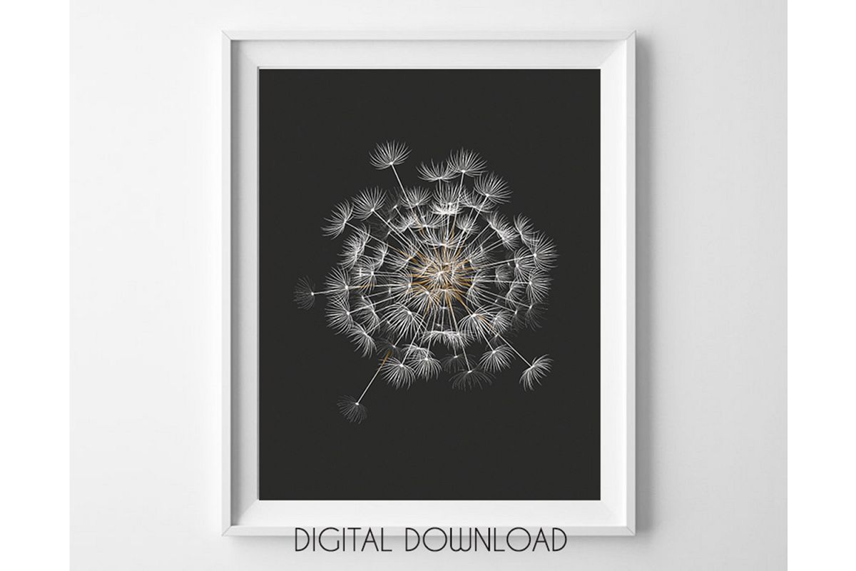 Dandelion Printable, Black Background Botanical Prints example image 1