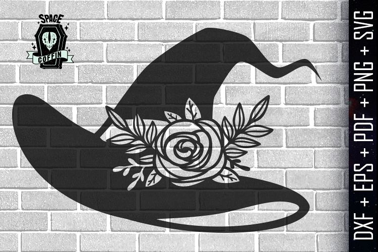 Witch Floral Hat Silhouette Vector DXF/EPS/PDF/PNG/SVG example image 1