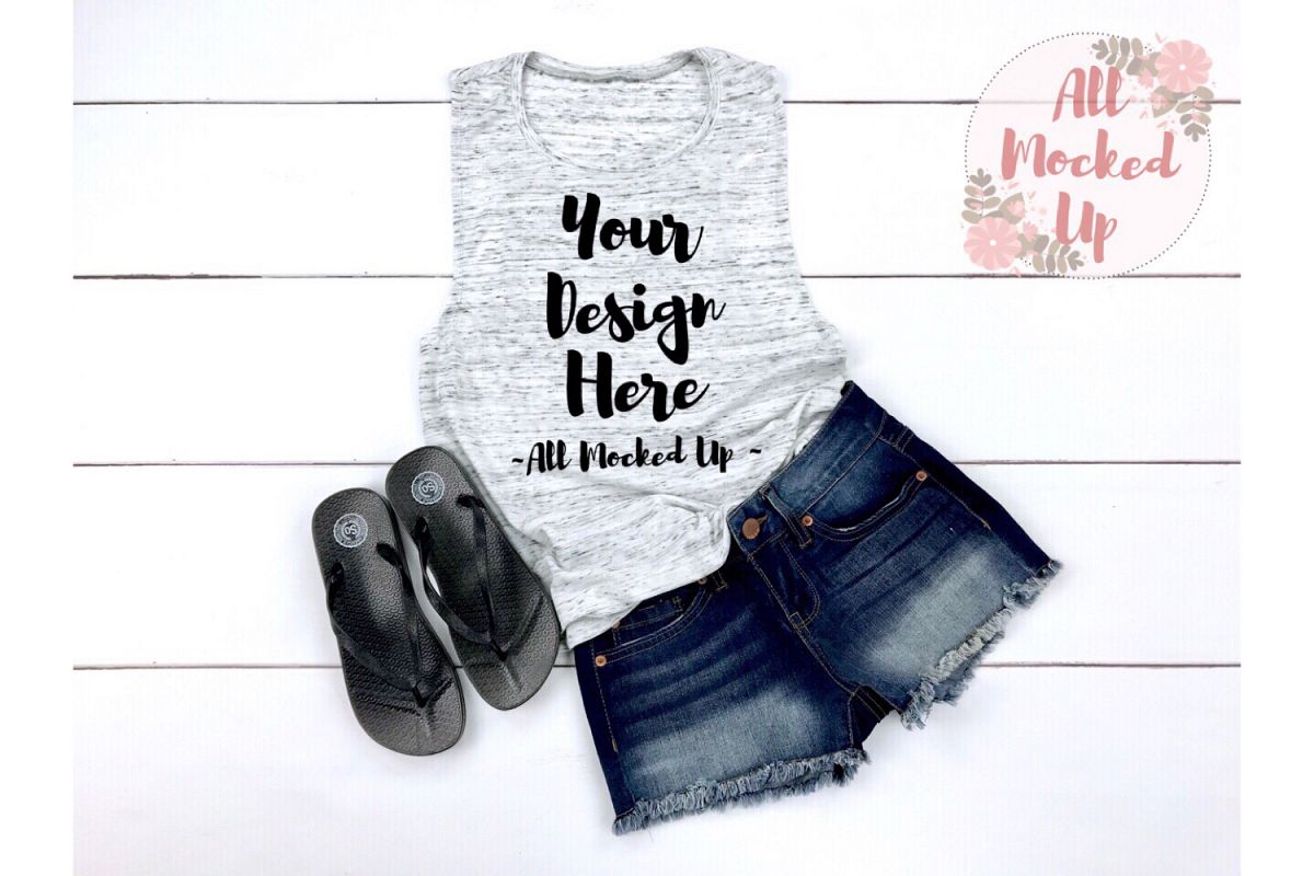 Bella Canvas 8803 WHITE MARBLE Muscle Tank Mock Up 3/19 example image 1