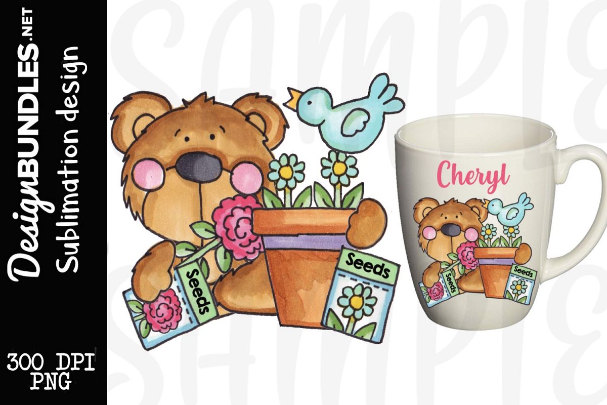 Garden Bear Sublimation Design example image 1