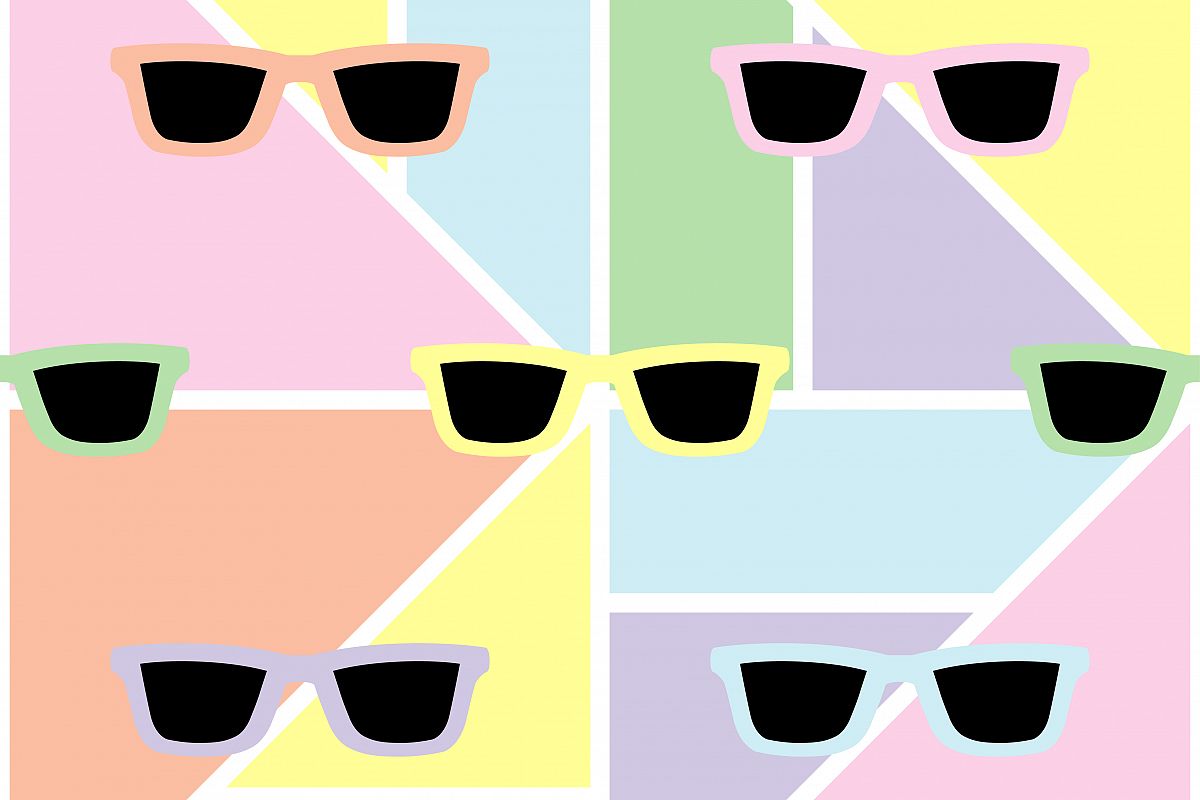 Black glasses on pastel geometric background. Seamless abstract geometric pattern. Textile rapport. example image 1