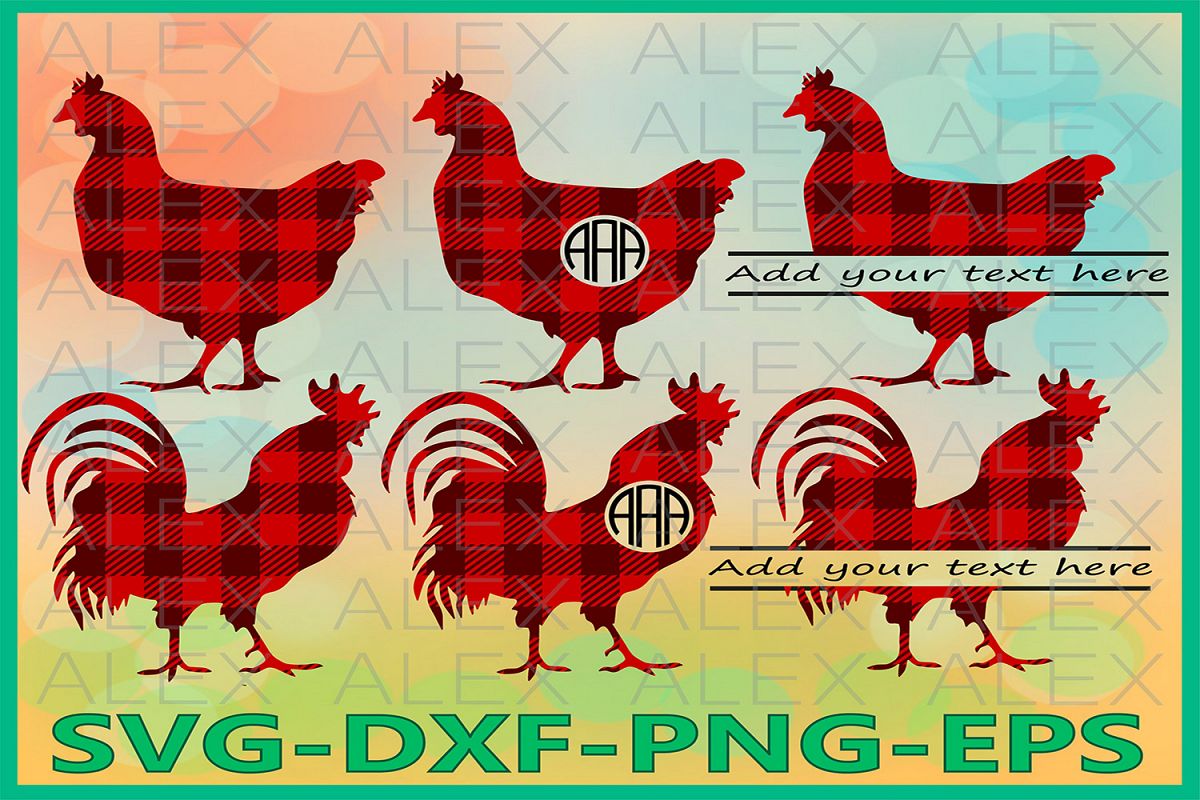 Cock Rooster Svg, Buffalo Plaid SVG, Chicken Monogram svg example image 1