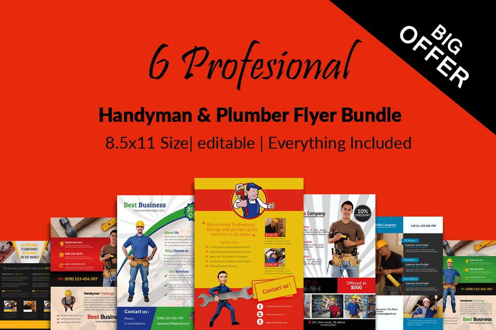 6 Handyman & Plumber Flyers Bundle example image 1