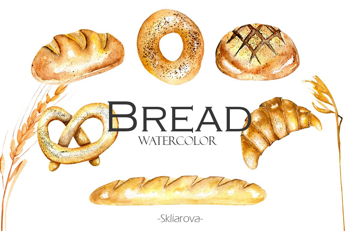 Watercolor BREAD clipart example image 1