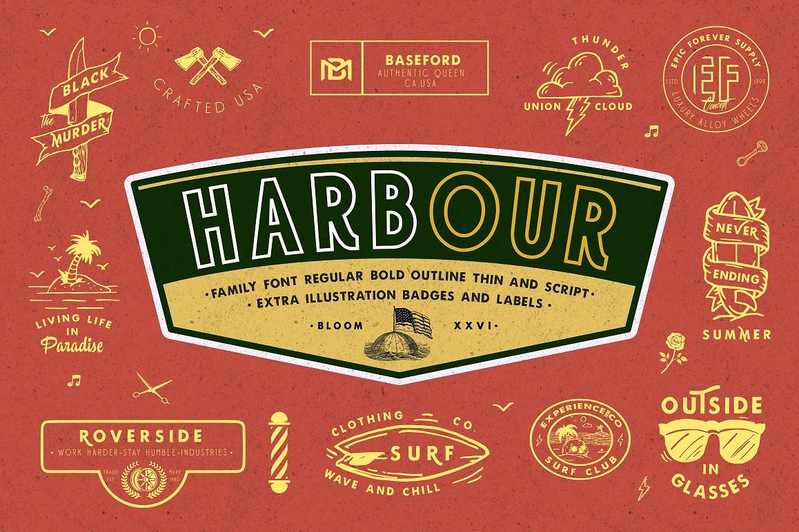 Harbour 5 Font Family & Extra Badges, illustration example image 1