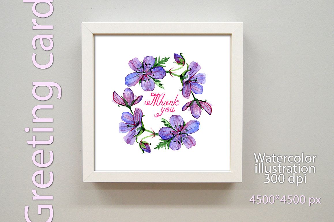 Watercolor Thank you greeting card example image 1