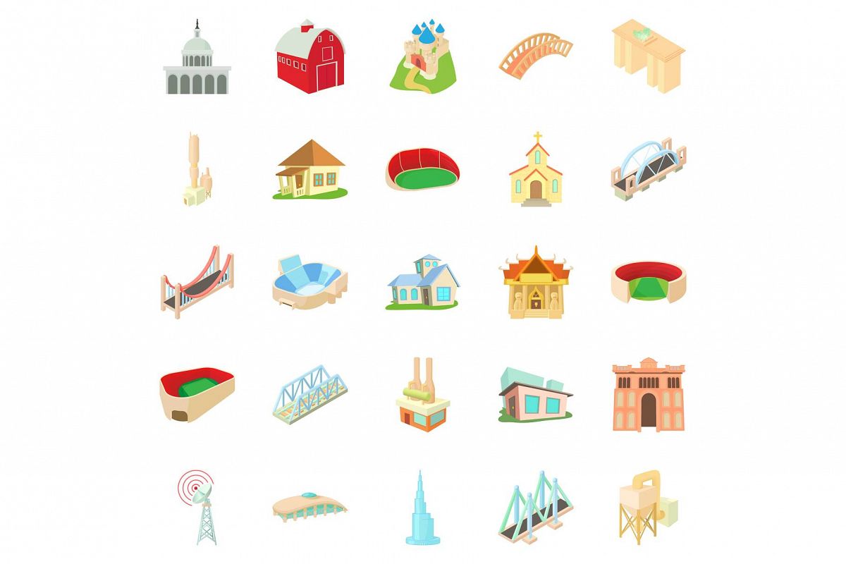 Building house icons set, cartoon style example image 1