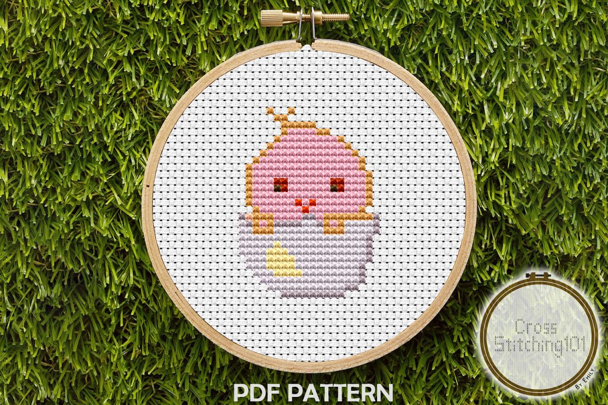 Chick in Egg Cross Stitch Pattern - Instant Download PDF example image 1