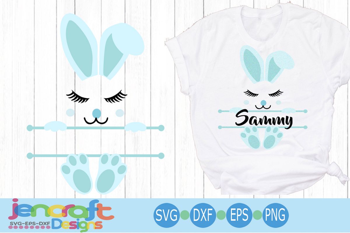Boy Easter Bunny Ears Face Svg, Split Monogram Svg example image 1