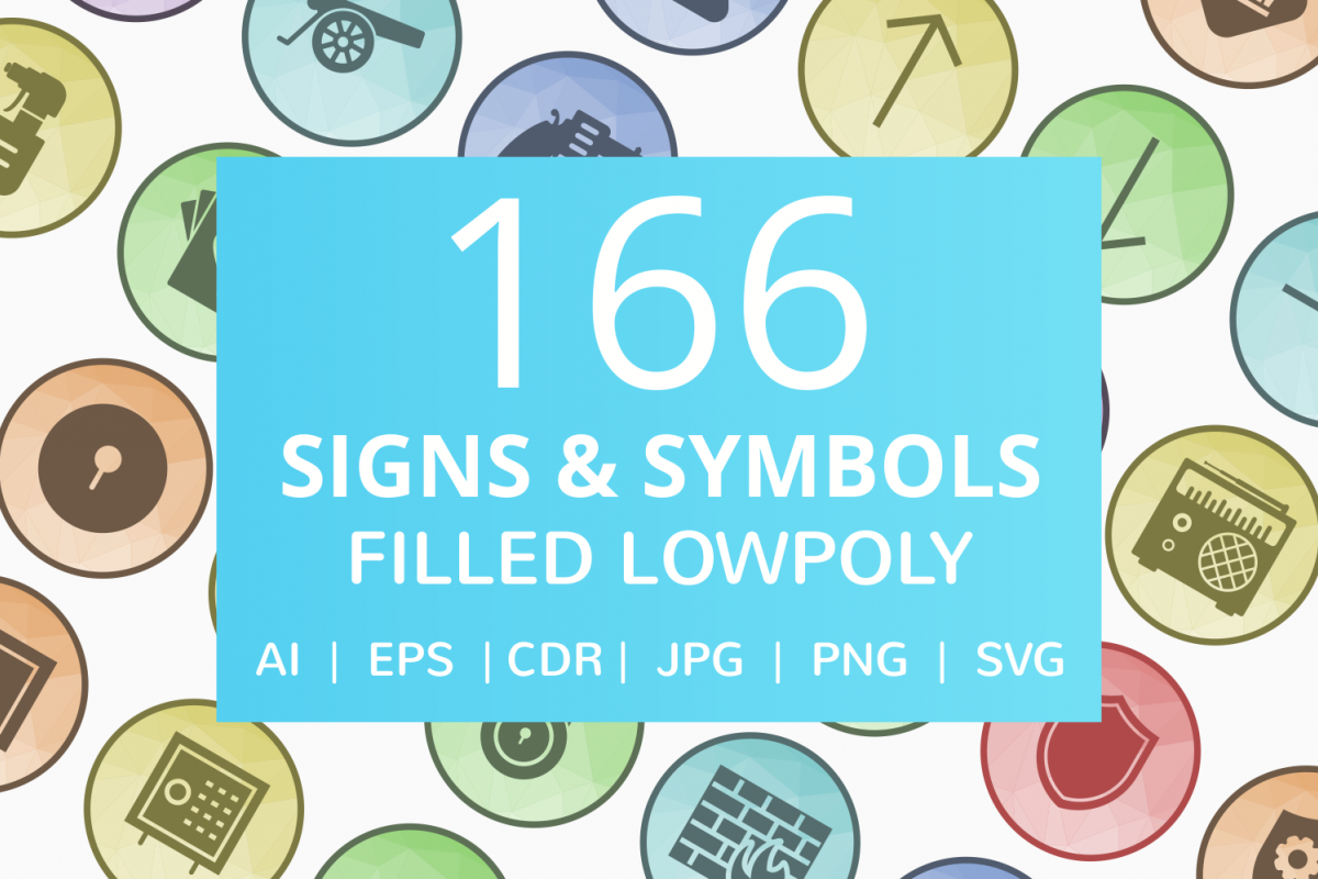 166 Signs & Symbols Filled Low Poly Icons example image 1