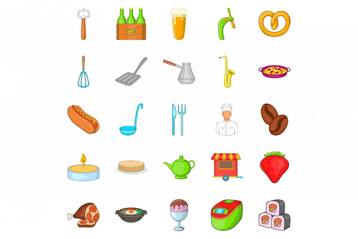 Italian food icons set, cartoon style example image 1