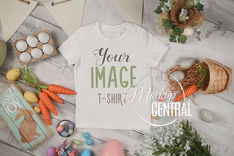 Blank White Easter T-Shirt Top View Apparel Shirt Mockup example image 1