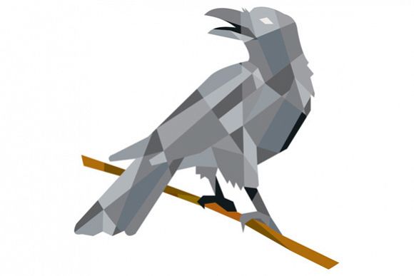 Crow Perching Looking Back Low Polygon example image 1