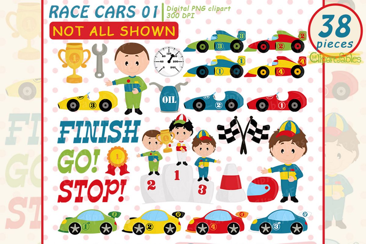 Cute race cars clipart, Racing party, Formula 1 clip art set example image 1