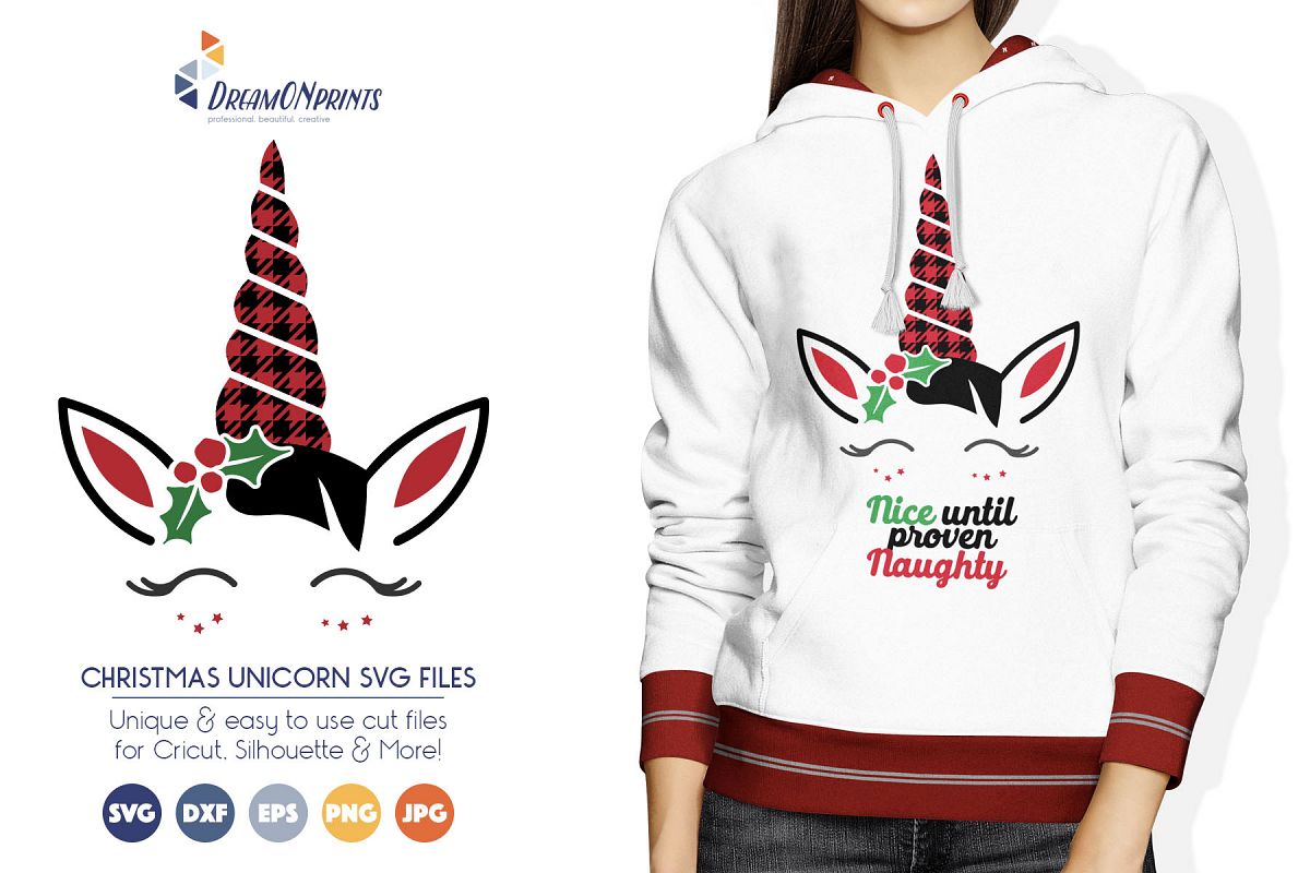 Christmas Unicorn SVG Cut Files - Buffalo Plaid Unicorn example image 1