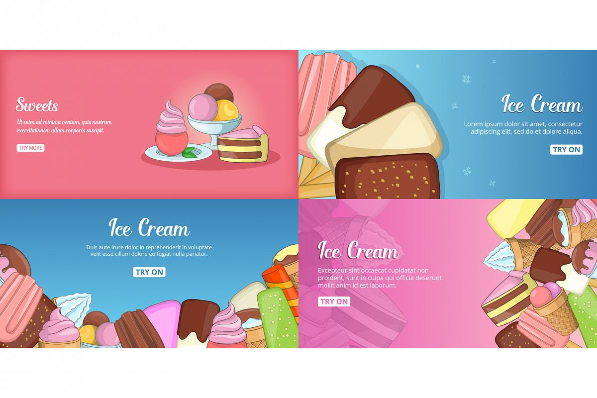 Ice Cream banner set template, cartoon style example image 1